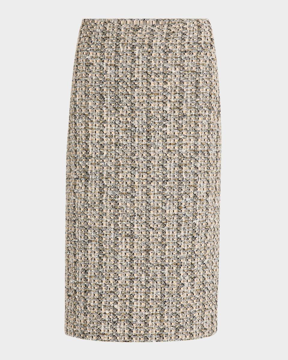Metallic Tweed Collage Midi Skirt
